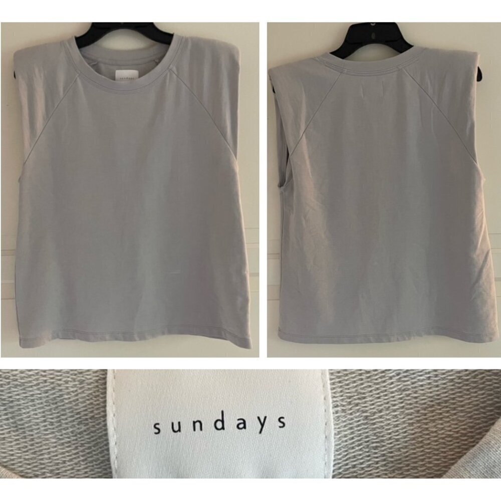 Sundays Gray French Terry Sleeveless Padded Shoulder Crewneck T-Shirt 20989